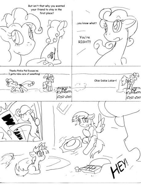 Size: 976x1280 | Tagged: safe, artist:conner cogwork, derpibooru import, carrot top, derpy hooves, dinky hooves, golden harvest, pinkie pie, pegasus, pony, carrot top's garden, female, mare, monochrome