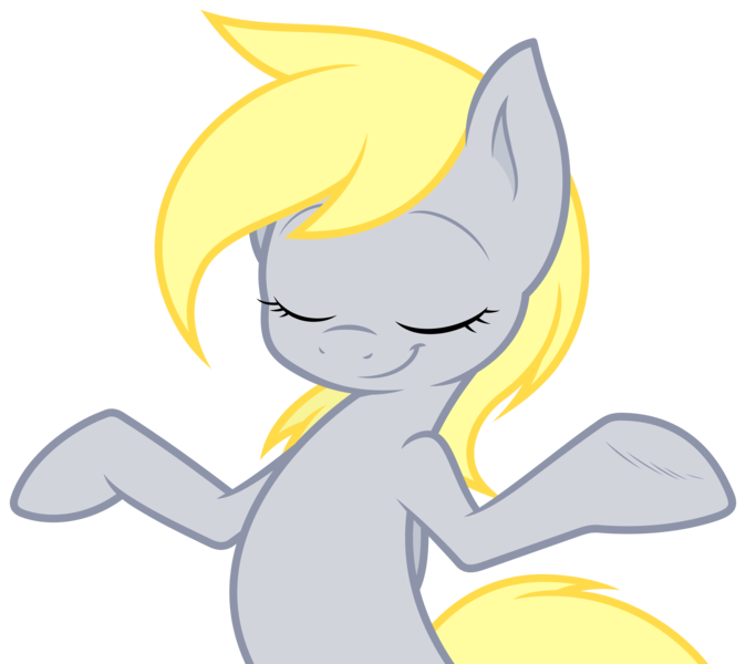 Size: 4998x4447 | Tagged: safe, artist:joey darkmeat, artist:zutheskunk traces, derpibooru import, derpy hooves, pegasus, pony, absurd resolution, eyes closed, hilarious in hindsight, shrug, simple background, smiling, solo, transparent background, vector, vector trace