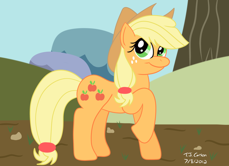 Size: 3510x2550 | Tagged: applejack, artist:toonboy92484, derpibooru import, high res, raised hoof, safe, solo