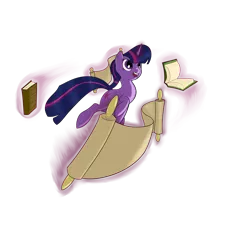 Size: 4092x4000 | Tagged: dead source, safe, artist:rankao, derpibooru import, twilight sparkle, pony, unicorn, absurd resolution, book, female, glowing horn, levitation, magic, mare, scroll, simple background, solo, telekinesis, transparent background, unicorn twilight