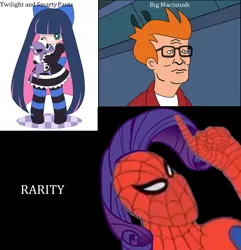 Size: 884x918 | Tagged: 60s spider-man, anarchy stocking, big macintosh, derpibooru import, futurama, hank, honekoneko, humanized, king of the hill, meme, panty and stocking with garterbelt, rarity, safe, smarty pants, spider-man, twilight sparkle