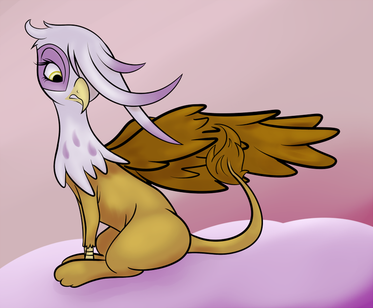 Size: 1000x827 | Tagged: safe, artist:sb, derpibooru import, gilda, gryphon, cloud, female, image, looking back, on a cloud, png, sitting, sitting on cloud, solo, spread wings, wings