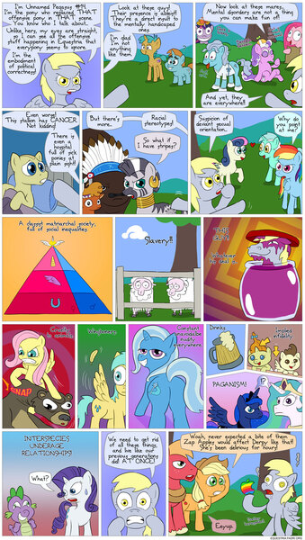 Size: 850x1505 | Tagged: safe, artist:fadri, derpibooru import, applejack, big macintosh, bon bon, chief thunderhooves, derpy hooves, fluttershy, fuzzy slippers (character), harry, hugh jelly, little strongheart, lyra heartstrings, pinkie pie, pound cake, princess celestia, princess luna, pumpkin cake, rainbow dash, rarity, screw loose, screwball, snails, snips, spike, sunshower raindrops, sweetie drops, trixie, alicorn, bear, dragon, earth pony, pegasus, pony, sheep, unicorn, comic:and that's how equestria was made, apple, cancer pony, cider, clock is ticking, comic, exploitable meme, female, food, hospital, image macro, insane twilight, male, mare, meme, plot, social justice warrior, stallion, the great and powerful ass, zap apple