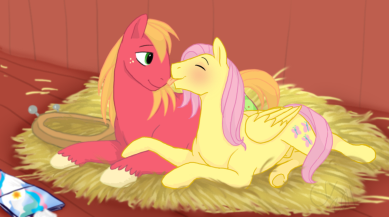 Size: 958x535 | Tagged: questionable, artist:cartoonlion, derpibooru import, big macintosh, fluttershy, buttermac, butterscotch, fluttermac, gay, licking, male, nudity, rule 63, sheath, shipping, straight, tongue out