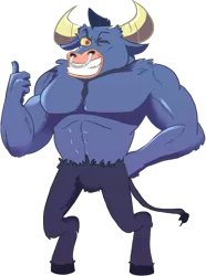 Size: 772x1040 | Tagged: safe, artist:3vad, artist:x3dave, derpibooru import, iron will, minotaur, cute, grin, looking at you, male, nose piercing, nose ring, one eye closed, piercing, smiling, solo, thumbs up, willabetes, wink