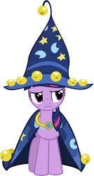 Size: 3780x7062 | Tagged: safe, artist:mysteriouskaos, derpibooru import, star swirl the bearded, twilight sparkle, pony, unicorn, luna eclipsed, cape, clothes, costume, frown, glare, hat, simple background, solo, transparent background, vector