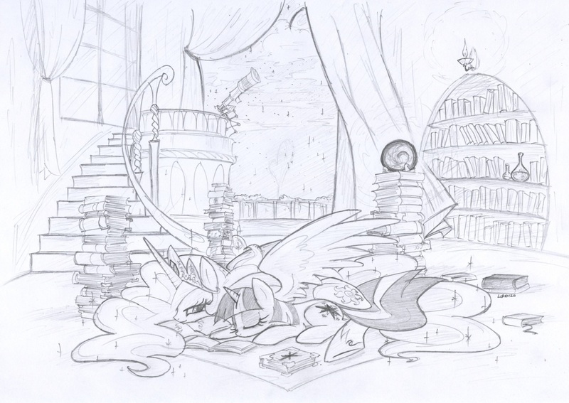 Size: 1280x907 | Tagged: artist:skutchi, ask twilight sparkle, derpibooru import, monochrome, princess celestia, safe, sleeping, twilight sparkle