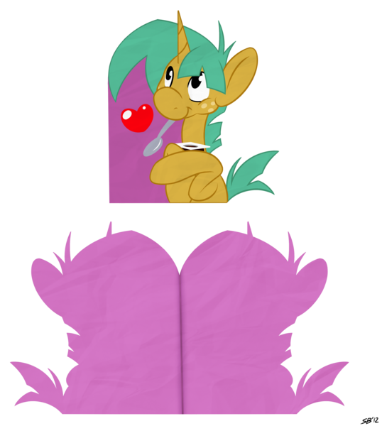 Size: 2622x2922 | Tagged: safe, artist:sb, derpibooru import, snails, pony, unicorn, card, colt, heart, hearts and hooves day, high res, male, mouth hold, pudding, simple background, spoon, transparent background