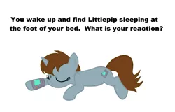 Size: 905x579 | Tagged: safe, derpibooru import, oc, oc:littlepip, unofficial characters only, pony, unicorn, fallout equestria, fanfic, bronybait, cute, cutie mark, eyes closed, fanfic art, female, hooves, horn, lying down, mare, meme, pipbuck, simple background, sleeping, smiling, solo, text, what do, white background