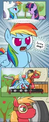 Size: 1000x2500 | Tagged: safe, artist:valcron, derpibooru import, big macintosh, rainbow dash, twilight sparkle, earth pony, pony, the super speedy cider squeezy 6000, comic, male, pun, sleeping, stallion, treadmill, zzz