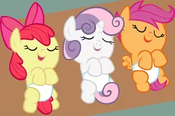 Size: 4800x3160 | Tagged: safe, artist:beavernator, derpibooru import, apple bloom, scootaloo, sweetie belle, pony, baby, baby apple bloom, baby belle, baby pony, baby scootaloo, cutie mark crusaders, diaper, foal, sleeping