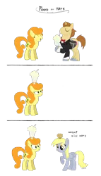 Size: 1600x2800 | Tagged: safe, artist:chibi95, derpibooru import, carrot top, con mane, derpy hooves, donut joe, golden harvest, pegasus, pony, mmmystery on the friendship express, comic, dialogue, female, mare, milkshake, muffin, simple background, transparent background