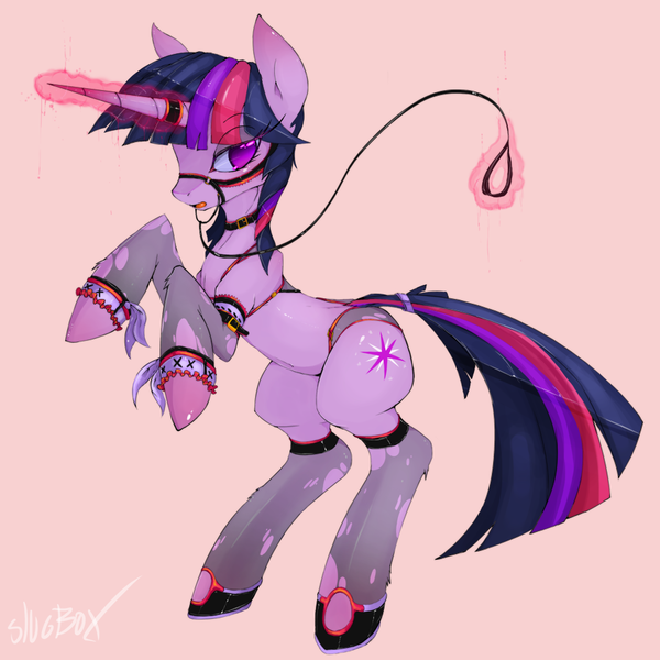 Size: 920x920 | Tagged: arm warmers, artist:slugbox, clothes, collar, derpibooru import, harness, horn ring, leash, panties, source needed, stockings, suggestive, torn clothes, twilight sparkle, underwear, wardrobe malfunction