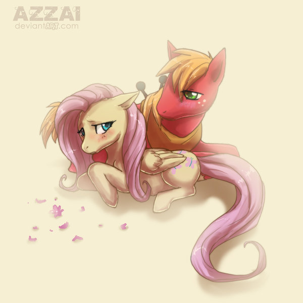 Size: 600x600 | Tagged: safe, artist:azzai, derpibooru import, big macintosh, fluttershy, earth pony, pony, fluttermac, male, shipping, stallion, straight