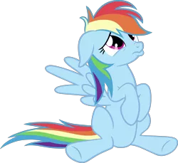 Size: 4000x3669 | Tagged: safe, artist:wildtiel, derpibooru import, rainbow dash, read it and weep, cute, dashabetes, floppy ears, looking up, nose wrinkle, pouting, sad, simple background, sitting, solo, spread wings, transparent background, vector