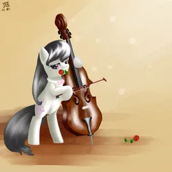 Size: 2500x2500 | Tagged: dead source, safe, artist:jesrartes, derpibooru import, octavia melody, earth pony, pony, bipedal, cello, female, flower, flower in mouth, high res, mare, mouth hold, musical instrument, paint tool sai, rose, solo