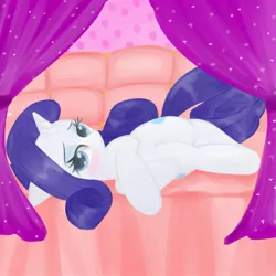 Size: 2500x2500 | Tagged: dead source, safe, artist:jesrartes, derpibooru import, rarity, pony, unicorn, bed, blushing, female, high res, looking at you, mare, paint tool sai, side, solo, sultry pose