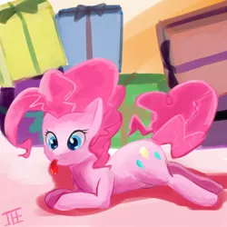 Size: 1500x1500 | Tagged: dead source, safe, artist:jesrartes, derpibooru import, pinkie pie, earth pony, pony, female, mare, paint tool sai, present, prone, solo, tongue out