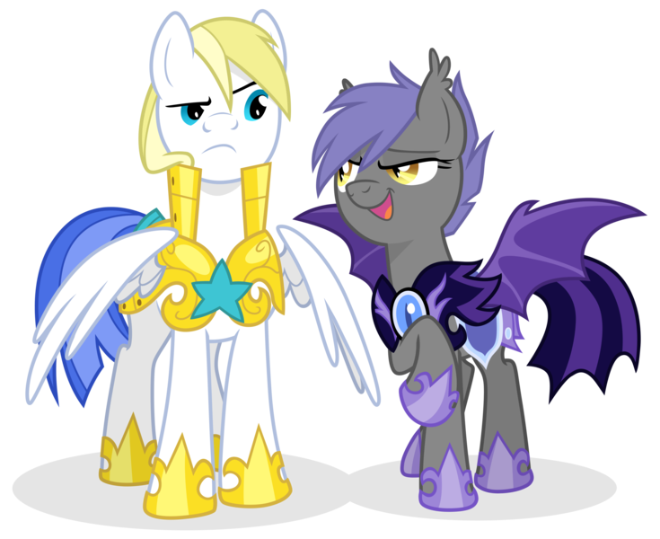 Size: 3800x3100 | Tagged: safe, artist:equestria-prevails, derpibooru import, oc, oc:cloud skipper, oc:midnight blossom, unofficial characters only, bat pony, pegasus, pony, armor, cloudblossom, cute, duo, female, guardsmare, high res, male, mare, night guard, royal guard, simple background, stallion, transparent background