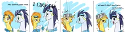 Size: 1300x339 | Tagged: safe, artist:nastylady, derpibooru import, soarin', spitfire, owl, pegasus, pony, asdfmovie, coincidence, comic, female, goggles, i like trains, male, mare, meme, o rly, photoshop, pie, pied, stallion, that pony sure does love pies, wat