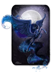 Size: 1316x1800 | Tagged: safe, artist:nastylady, derpibooru import, princess luna, alicorn, pony, female, flying, mare, moon, night, simple background, solo, spread wings, transparent background, wings