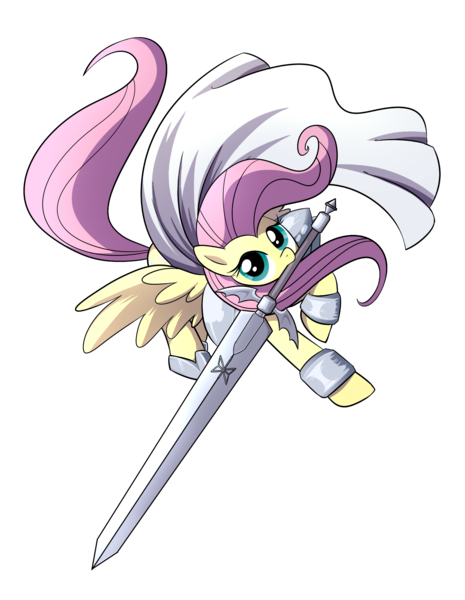 Size: 1549x2000 | Tagged: safe, artist:madmax, derpibooru import, fluttershy, pegasus, pony, badass, badass adorable, claymore, clothes, costume, crossover, cute, female, flutterbadass, mare, mouth hold, simple background, solo, sword, transparent background, weapon