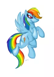 Size: 2893x4092 | Tagged: safe, artist:saliantsunbreeze, derpibooru import, rainbow dash, pegasus, pony, female, flying, mare, simple background, solo, white background