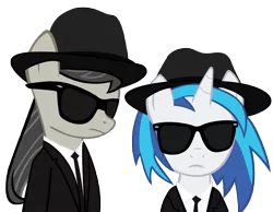 Size: 10000x7768 | Tagged: safe, artist:gen-jack-oneill, derpibooru import, octavia melody, vinyl scratch, earth pony, pony, unicorn, absurd resolution, background pony, blues brothers, crossover, female, mare, simple background, sunglasses, transparent background