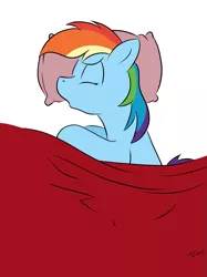 Size: 1119x1495 | Tagged: dead source, safe, artist:grumblepluck, derpibooru import, rainbow dash, pegasus, pony, bed, female, mare, pillow, profile, sleeping, solo
