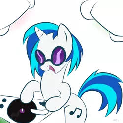 Size: 1500x1500 | Tagged: dead source, safe, artist:grumblepluck, derpibooru import, vinyl scratch, pony, unicorn, female, happy, mare, open mouth, solo, sunglasses, turntable