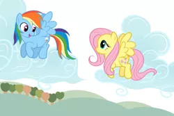 Size: 3000x2000 | Tagged: dead source, safe, artist:grumblepluck, derpibooru import, fluttershy, rainbow dash, pegasus, pony, female, flying, high res, mare