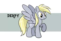 Size: 2000x1350 | Tagged: dead source, safe, artist:grumblepluck, derpibooru import, derpy hooves, pegasus, pony, female, happy, mare, raised hoof, solo, underp