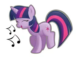 Size: 1981x1481 | Tagged: dead source, safe, artist:grumblepluck, derpibooru import, twilight sparkle, pony, unicorn, dancing, eyes closed, female, happy, mare, music, music notes, simple background, solo, unicorn twilight, white background