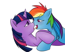 Size: 2500x2000 | Tagged: dead source, suggestive, artist:grumblepluck, derpibooru import, rainbow dash, twilight sparkle, pegasus, pony, unicorn, drool, female, high res, kissing, lesbian, mare, on back, photoshop, shipping, simple background, sloppy kissing, transparent background, twidash