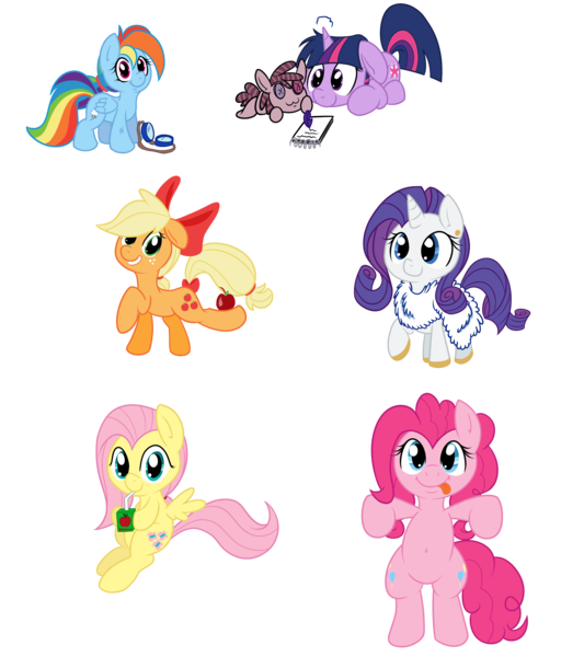 Size: 3080x3465 | Tagged: dead source, safe, artist:grumblepluck, derpibooru import, applejack, fluttershy, pinkie pie, rainbow dash, rarity, smarty pants, twilight sparkle, earth pony, pegasus, pony, unicorn, apple, bow, clothes, cute, dress, female, filly, goggles, hair bow, high res, juice box, mane six, simple background, tongue out, transparent background