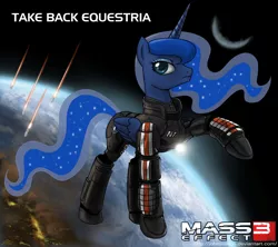 Size: 2000x1772 | Tagged: safe, artist:johnjoseco, artist:shivanking, derpibooru import, princess luna, alicorn, pony, armor, clothes, crossover, female, mare, mass effect, mass effect 3, n7, n7 armor, photoshop, raised hoof, solo