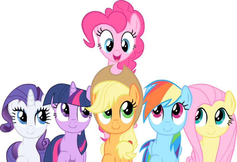 Size: 2398x1640 | Tagged: safe, artist:exe2001, derpibooru import, applejack, fluttershy, pinkie pie, rainbow dash, rarity, twilight sparkle, earth pony, pegasus, pony, unicorn, a friend in deed, .svg available, female, mane six, mare, photoshop, simple background, smile song, smiling, transparent background, unicorn twilight, vector