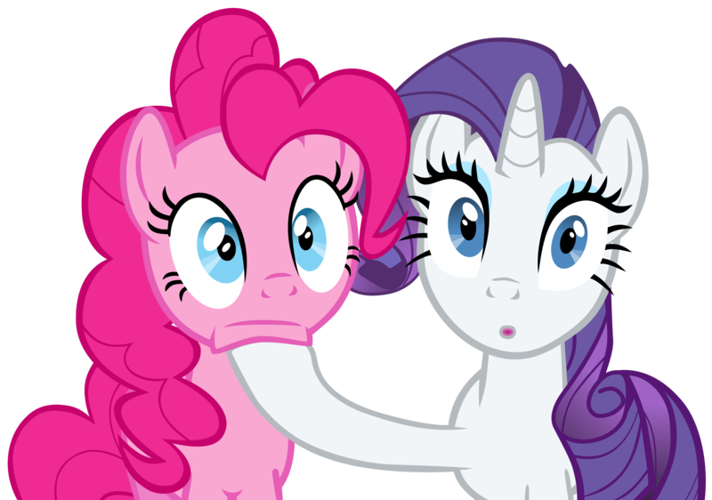 Size: 4354x3058 | Tagged: safe, artist:exe2001, derpibooru import, pinkie pie, rarity, earth pony, pony, unicorn, putting your hoof down, .svg available, female, inkscape, mare, reaction image, shocked, simple background, stunned, transparent background, vector