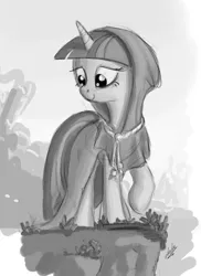 Size: 800x1100 | Tagged: safe, artist:zlack3r, derpibooru import, clover the clever, twilight sparkle, pony, unicorn, female, grayscale, mare, monochrome, sketch, smiling, solo