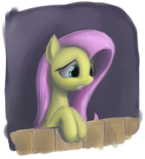 Size: 497x546 | Tagged: safe, artist:zlack3r, derpibooru import, fluttershy, pegasus, pony, female, fence, mare, sketch, solo, worried