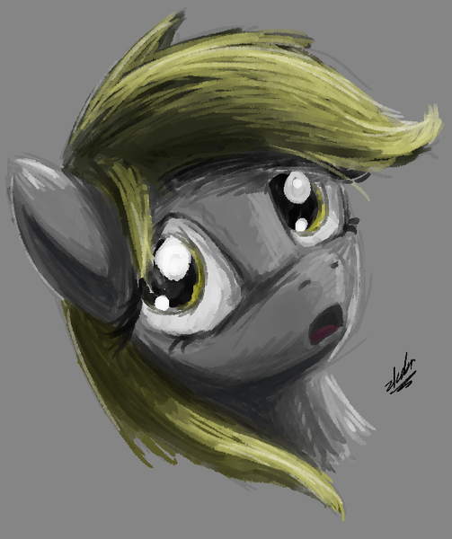 Size: 580x692 | Tagged: safe, artist:zlack3r, derpibooru import, derpy hooves, pegasus, pony, bust, female, mare, portrait, sad, simple background, sketch, solo, worried