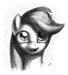 Size: 1856x2048 | Tagged: safe, artist:zlack3r, derpibooru import, scootaloo, pegasus, pony, female, filly, grayscale, happy, looking at you, monochrome, sketch, solo, traditional art