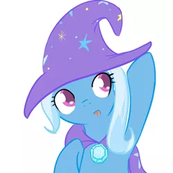 Size: 1000x1000 | Tagged: safe, artist:theparagon, derpibooru import, trixie, pony, unicorn, cape, clothes, cute, diatrixes, female, filly, foal, hat, simple background, solo, trixie's cape, trixie's hat, white background, younger