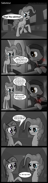 Size: 840x3180 | Tagged: safe, artist:subjectnumber2394, derpibooru import, pinkie pie, twilight sparkle, earth pony, pony, unicorn, cigarette, comic, dialogue, female, grammar nazi, male, mare, photoshop, sean devlin, slice of life, stallion, the saboteur, train