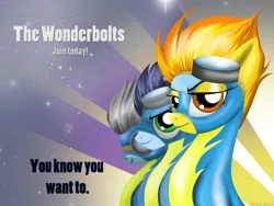 Size: 2583x1946 | Tagged: safe, artist:giuliabeck, derpibooru import, fleetfoot, soarin', spitfire, pegasus, pony, abstract background, female, male, mare, photoshop, poster, propaganda, stallion, wonderbolts