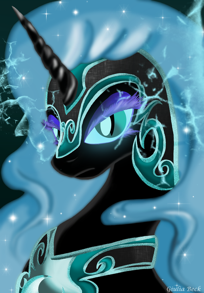 Size: 900x1293 | Tagged: safe, artist:giuliabeck, derpibooru import, nightmare moon, alicorn, pony, bust, female, mare, photoshop, solo