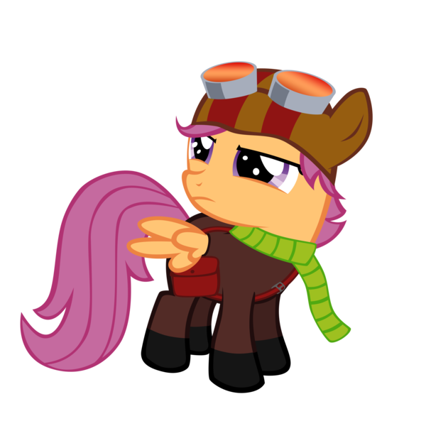 Size: 5000x5000 | Tagged: dead source, safe, artist:my-little-throwaway, derpibooru import, scootaloo, pegasus, pony, absurd resolution, clothes, crossover, female, filly, goggles, photoshop, psychonauts, razputin, scarf, simple background, solo, transparent background