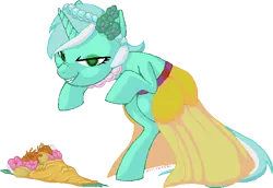 Size: 672x462 | Tagged: safe, artist:hollowzero, derpibooru import, lyra heartstrings, pony, unicorn, adobe imageready, bouquet, brainwashed, bridesmaid, clothes, creepy, dress, female, flower, legitimately amazing mspaint, mare, ms paint, simple background, solo, transparent background