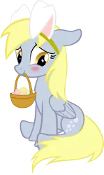 Size: 5975x10006 | Tagged: safe, artist:up1ter, derpibooru import, derpy hooves, pegasus, pony, absurd resolution, basket, blushing, bunny ears, cute, easter, female, floppy ears, inkscape, mare, mouth hold, muffin, simple background, sitting, solo, transparent background, vector