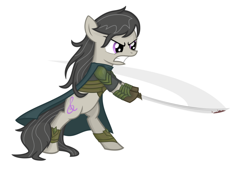 Size: 7600x5600 | Tagged: safe, artist:shadowdark3, derpibooru import, octavia melody, earth pony, pony, absurd resolution, armor, bipedal, elrond, female, katana, lord of the rings, mare, simple background, solo, sword, weapon